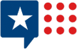 Veterans Crisis logo - a speech balloon with a blue square with a star and nine red dots that give the overall appearance of a US flag.